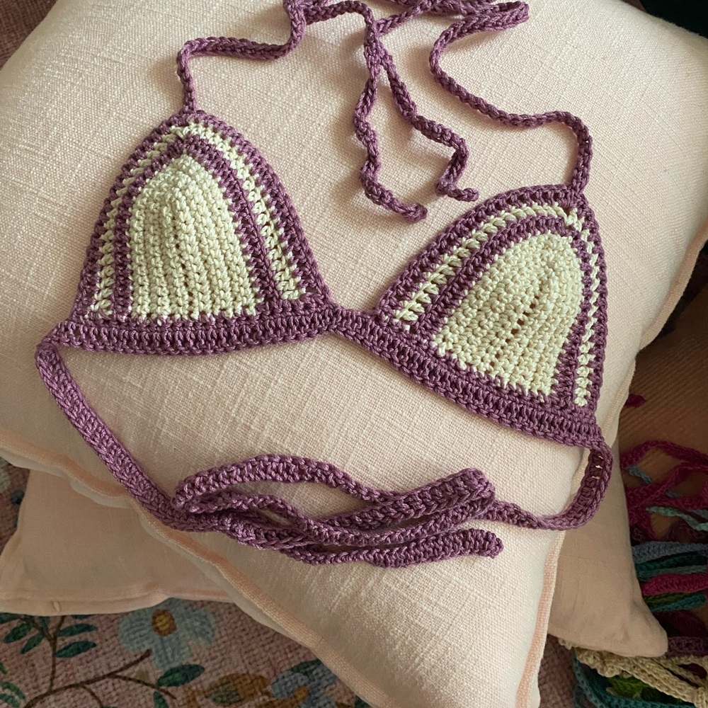 Vanilla Plum Crochet Triangle Bikini Top - Women’s Swim - Picture 2 of 4